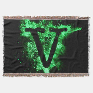 Letter V Green Capital Alphabet Throw Blanket