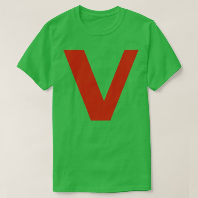 Letter v in Red Text Minimal Typography T-Shirt (Design Front)