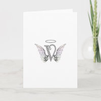 Letter V Initial Monogram with Angel Wings & Halo