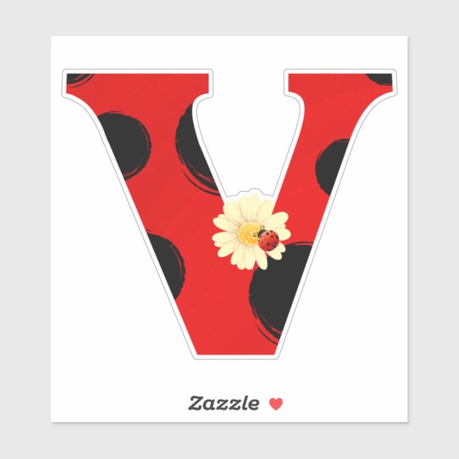 Letter V Ladybug Print with Ladybug and Flower (Sheet)