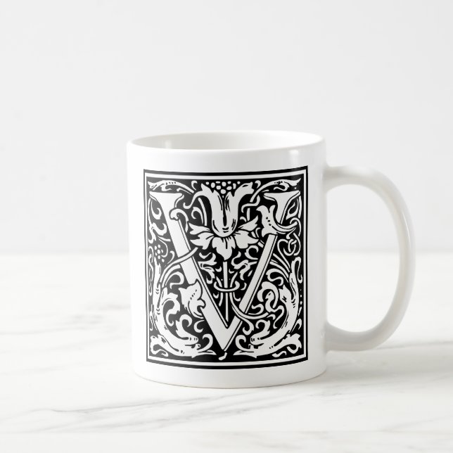 Letter V Mediaeval Monogram Art Nouveau Coffee Mug (Right)