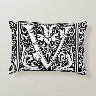 Letter V Mediaeval Monogram Art Nouveau Decorative Cushion