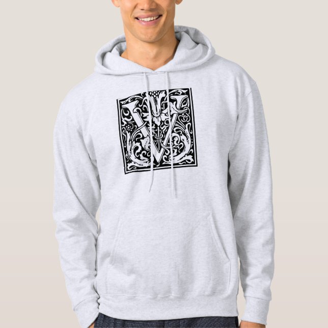 Letter V Mediaeval Monogram Art Nouveau Hoodie (Front)