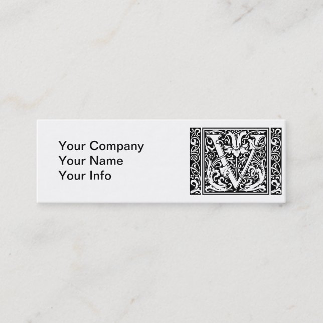 Letter V Mediaeval Monogram Art Nouveau Mini Business Card (Front)
