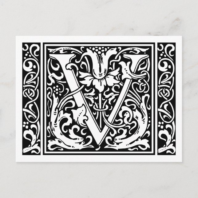 Letter V Mediaeval Monogram Art Nouveau Postcard (Front)