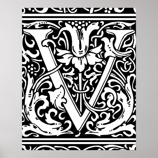 Letter V Mediaeval Monogram Vintage Initial Poster (Front)