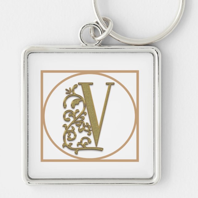 LETTER V MONOGRAM Beautiful Wedding New Home Gift Key Ring (Front)