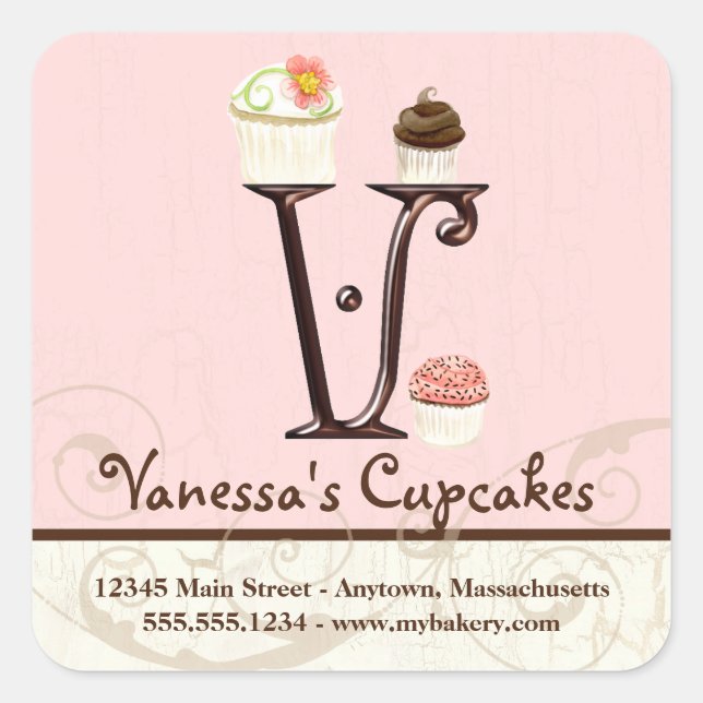 Letter V Monogram Cupcake Logo Business Stickers (Front)