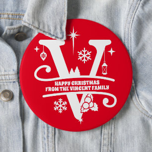 Letter V Monogram Initial Family Name Greeting   M 6 Cm Round Badge