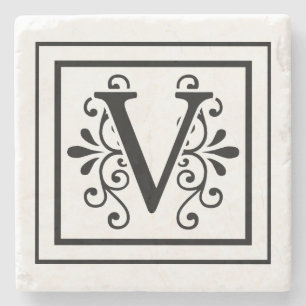 Letter V Monogram Stone Coasters