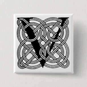 Letter V Monogram Vintage Celtic Knot Print 15 Cm Square Badge