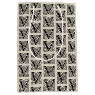 Letter V Monogram Vintage Celtic Knot Print Medium Gift Bag