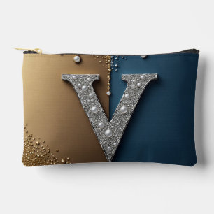 Letter V Monogram With Diamonds Pearls Accessory Pouch