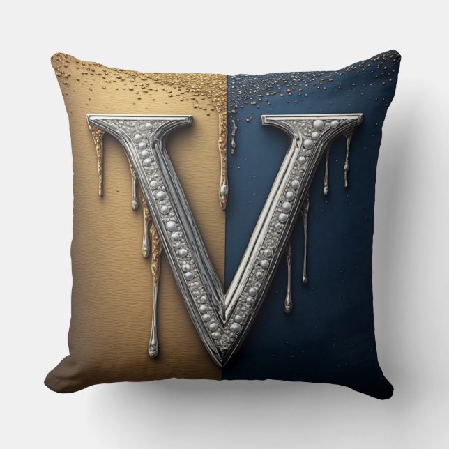 Letter V Monogram With Diamonds Pearls Cushion (Front)