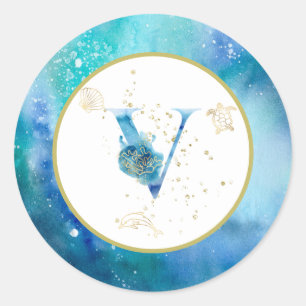 *~*  LETTER V  - Nautical Beach Envelope  Sticker