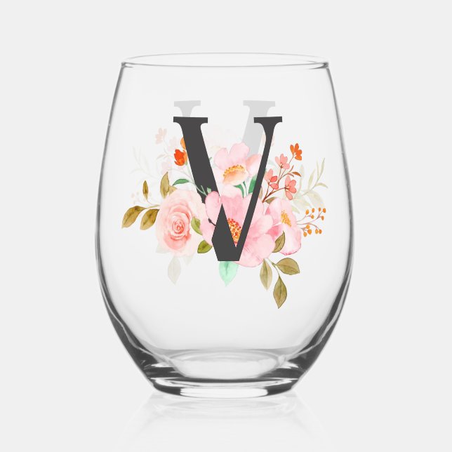 Letter V Stemless Wine Glass (Front)