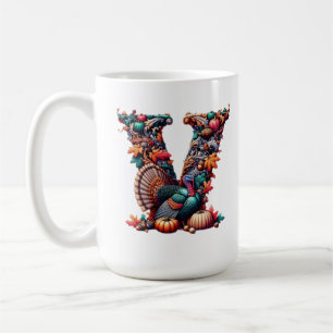 Letter V Thanksgiving turkey style gift  Coffee Mug