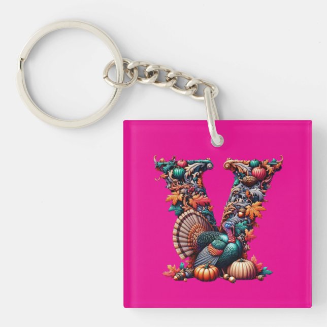 Letter V Thanksgiving turkey style gift  Key Ring (Front)