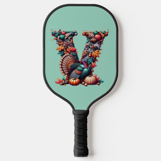 Letter V Thanksgiving turkey style gift  Pickleball Paddle (Front)