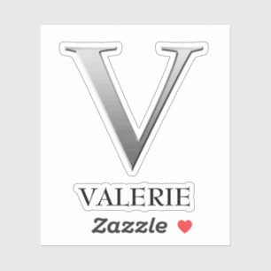 Letter V Two-Tone Silver Gray and Name Sticker