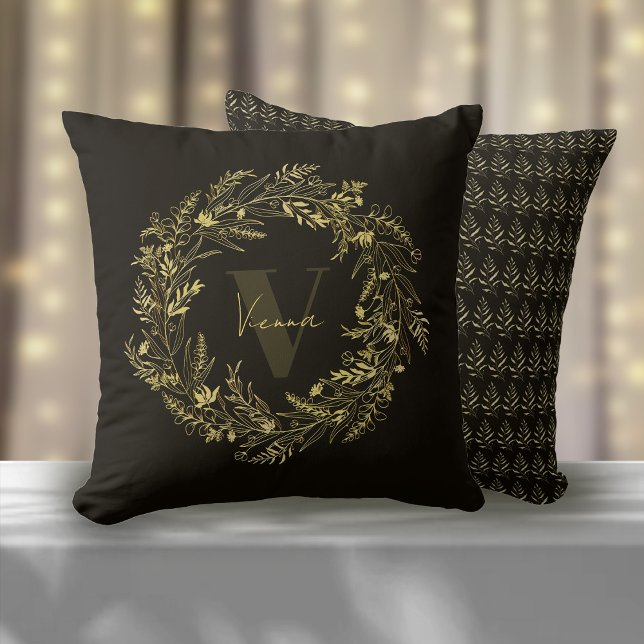 Letter V Velvet Gold Leaf Monogram Cushion (Creator Uploaded)
