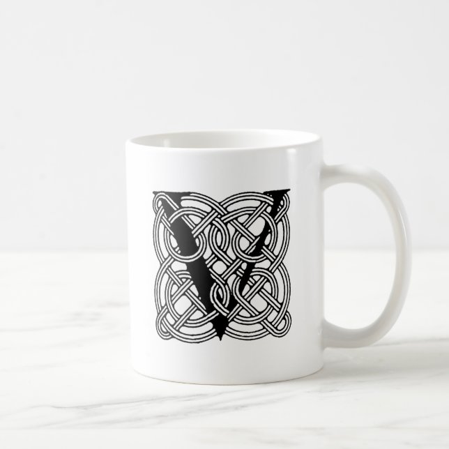Letter V Vintage Celtic Knot Monogram Coffee Mug (Right)