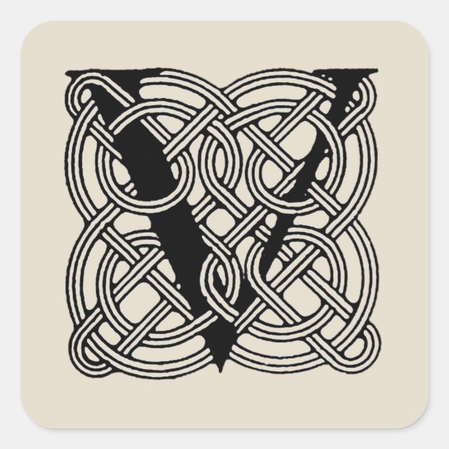 Letter V Vintage Celtic Knot Monogram Square Sticker (Front)