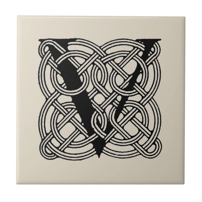 Letter V Vintage Celtic Knot Monogram Tile (Front)