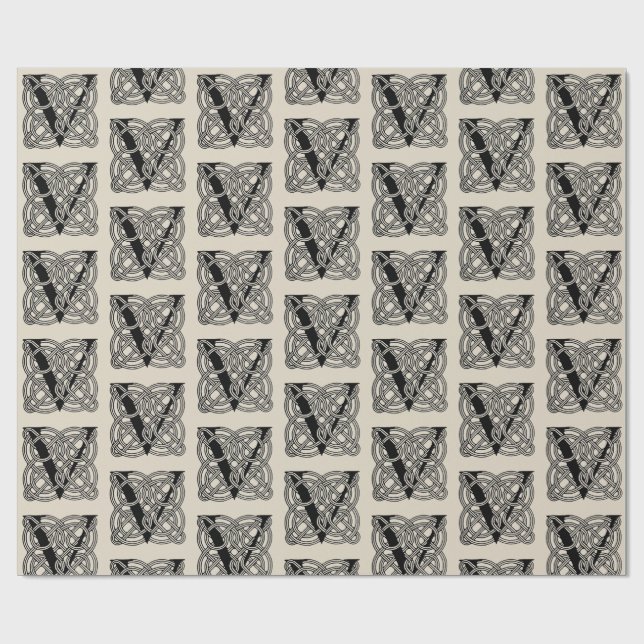 Letter V Vintage Celtic Knot Monogram Wrapping Paper (Flat)