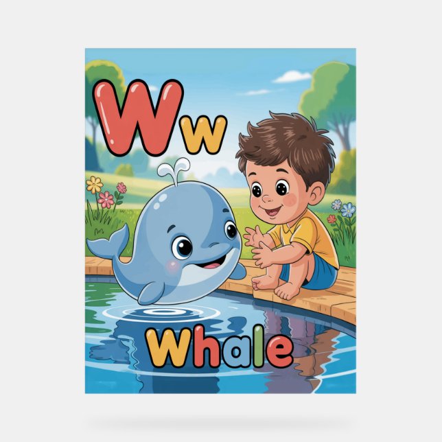 Letter W Alphabet Poster – W is for Whale
