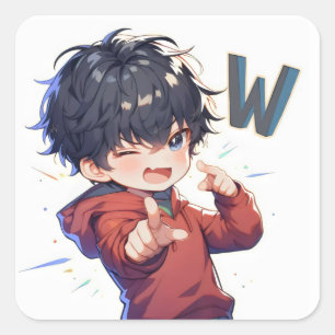 Letter W Anime Boy Square Sticker