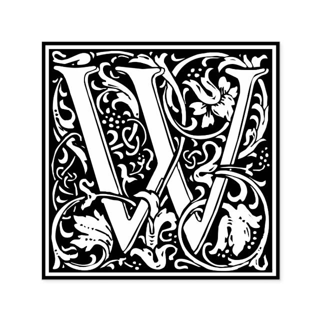 Letter W art nouveau black and white Tile  Self-inking Stamp (Design)