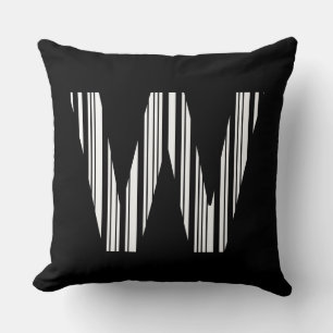 LETTER W BAR CODE First Initial Barcode Pattern Cushion