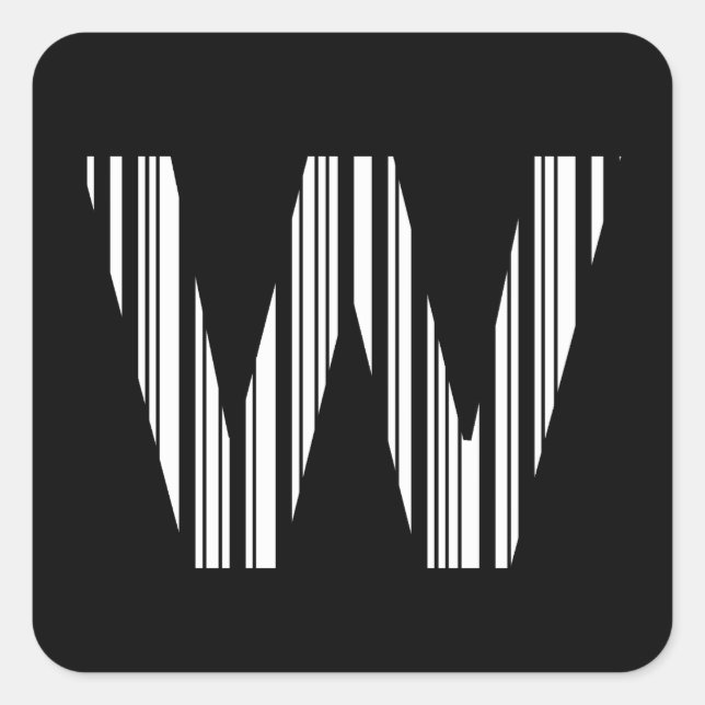 LETTER W BAR CODE First Initial Barcode Pattern Square Sticker (Front)