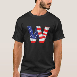 Letter W Capital Alphabet Usa American Flag Monogr T-Shirt
