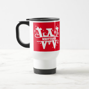 Letter W Christmas Monogram Initial Name Red Travel Mug