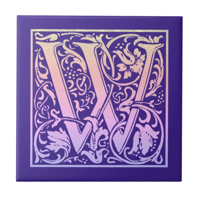 Letter W Colourful Vintage First Letter Gradient Tile (Front)