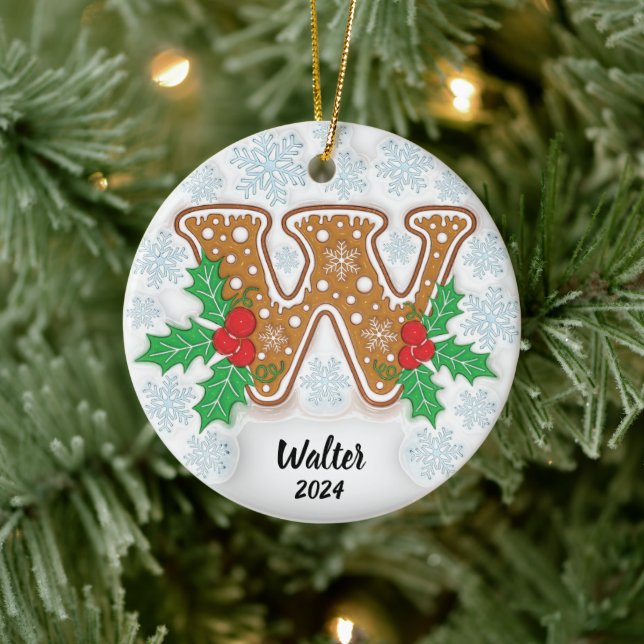 Letter W Custom Name Monogram Christmas Ceramic Tree Decoration (Tree)