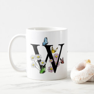 Letter W Floral Butterfly Monogram Initial Coffee Mug