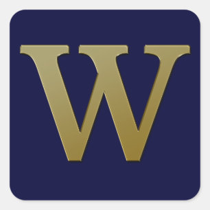 Letter W Gold Square Sticker