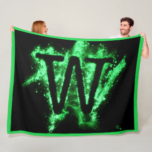 Letter W Green Capital Alphabet Fleece Blanket