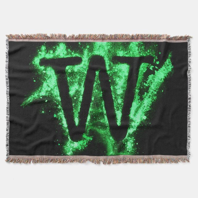 Letter W Green Capital Alphabet Throw Blanket (Front)