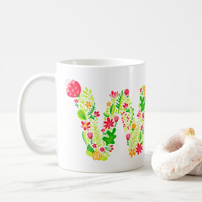 Letter W in Flowers Coffee Mug (With Donut)