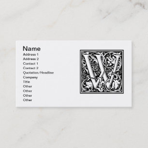 Letter W Mediaeval Monogram Art Nouveau Business Card