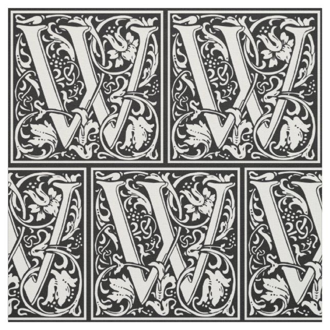 Letter W Mediaeval Monogram Art Nouveau Fabric (Swatch)