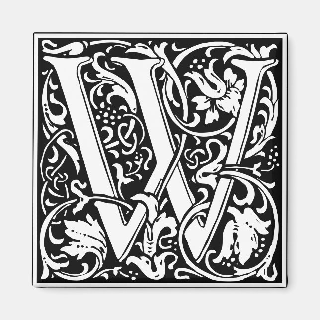 Letter W Mediaeval Monogram Art Nouveau Magnet (Front)