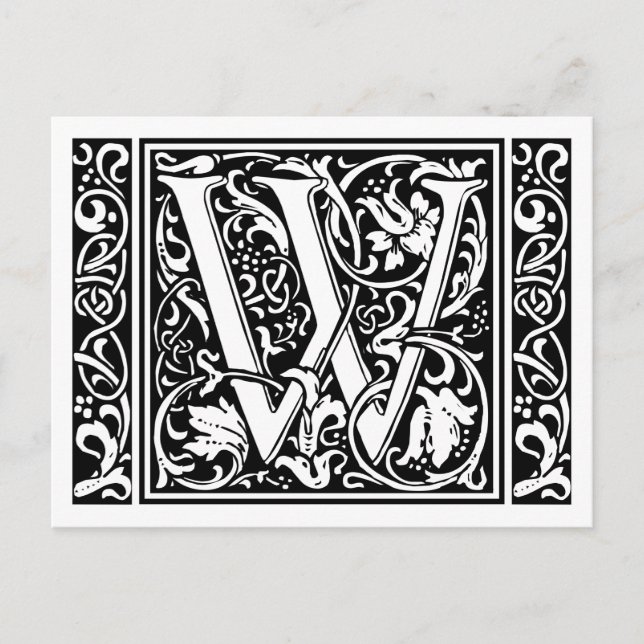 Letter W Mediaeval Monogram Art Nouveau Postcard (Front)