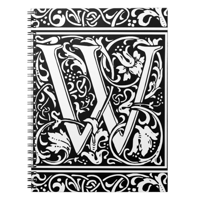 Letter W Mediaeval Monogram Art Nouveau Spiral Notebook (Front)