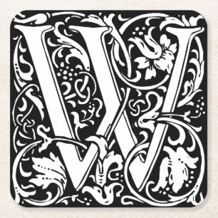 Letter W Mediaeval Monogram Art Nouveau Square Paper Coaster