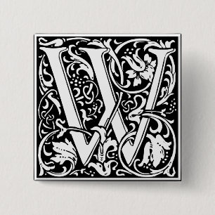 Letter W Mediaeval Monogram Vintage Initial 15 Cm Square Badge